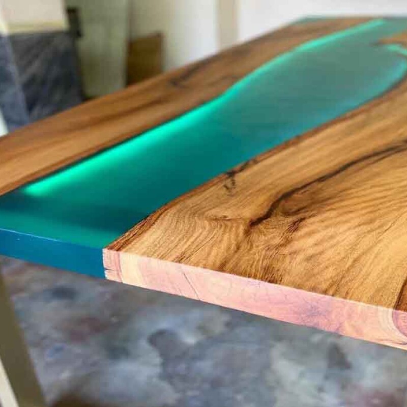 Aqua Blue Epoxy Dining Table