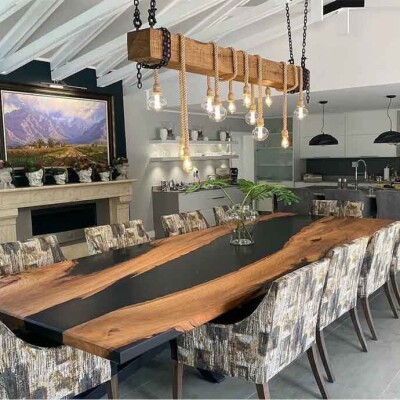 Walnut Finish Epoxy Dining Table