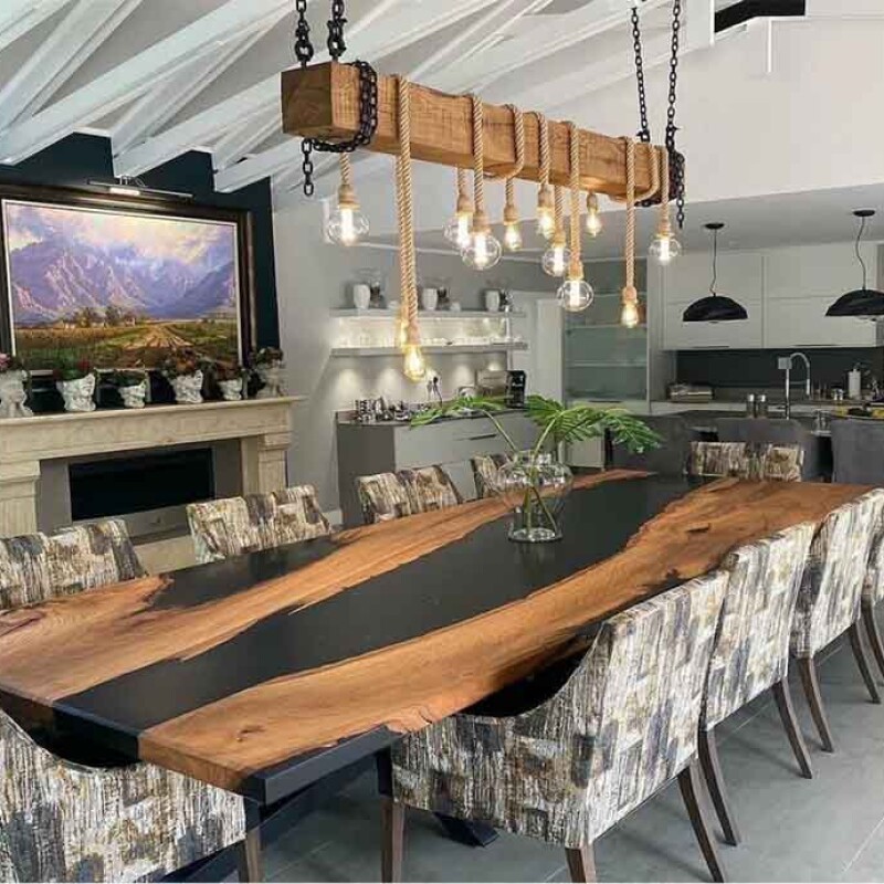 Walnut Finish Epoxy Dining Table