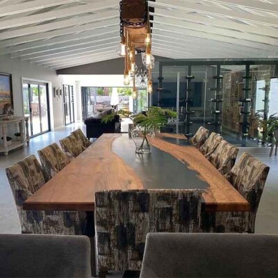 Walnut Finish Epoxy Dining Table
