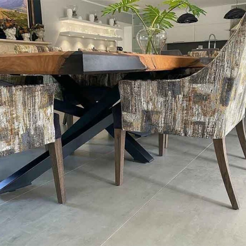 Walnut Finish Epoxy Dining Table