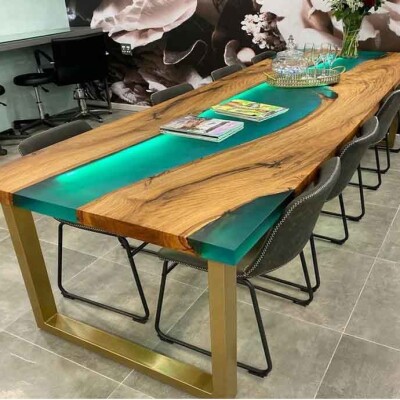 Aqua Blue Epoxy Dining Table
