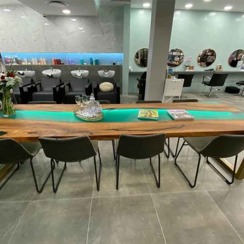 Aqua Blue Epoxy Dining Table