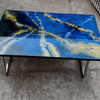 Blue Marble Finish Epoxy Dining Table
