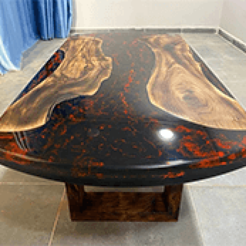 Red & Black Lava Oval Epoxy Dining Table
