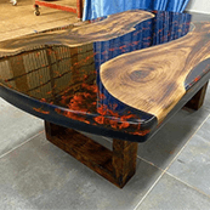 Red & Black Lava Oval Epoxy Dining Table