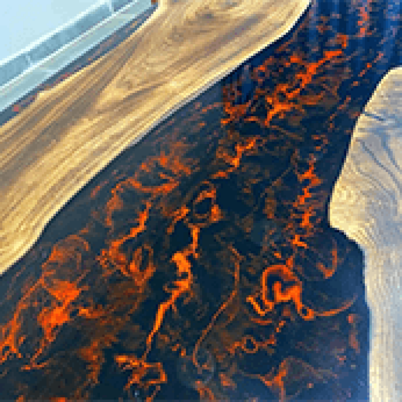 Red & Black Lava Oval Epoxy Dining Table