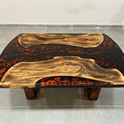Red & Black Lava Oval Epoxy Dining Table