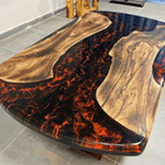 Red & Black Lava Oval Epoxy Dining Table