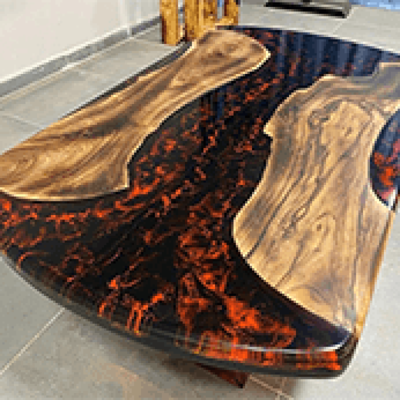 Red & Black Lava Oval Epoxy Dining Table