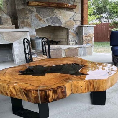 Walnut Finish Epoxy Coffee Table