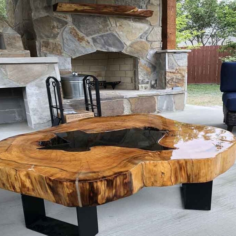 Walnut Finish Epoxy Coffee Table