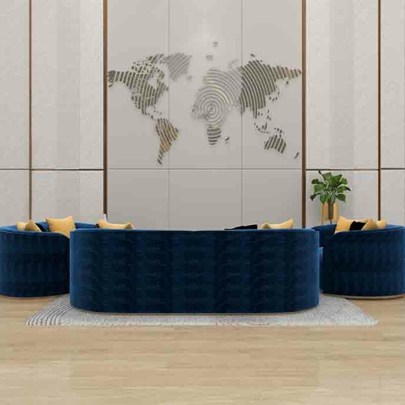 BH Engineered Elegant Blue Fabric Sofa Set