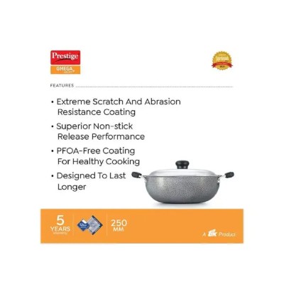 Prestige Omega Non-Stick Select plus Kadai With Lid, 250MM