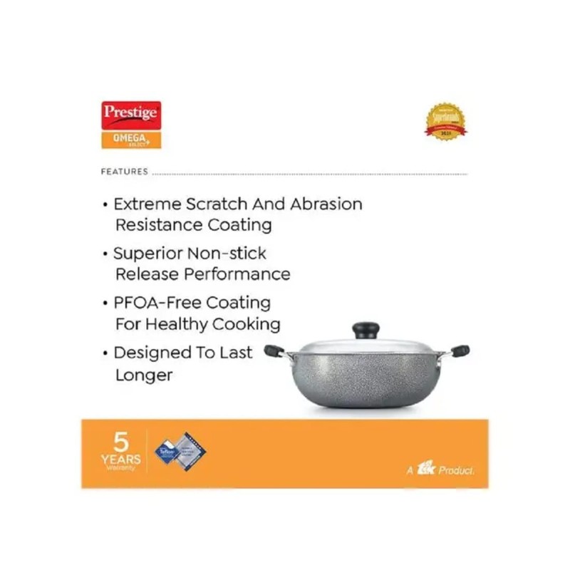 Prestige Omega Non-Stick Select Plus Round Based Kadai With Lid, 200MM