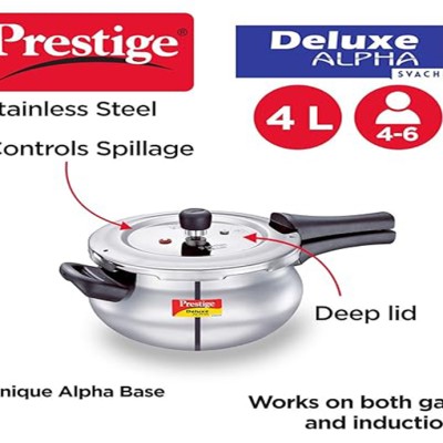 Prestige Svachh Alpha Junior Handi Stainless Steel Outer Lid Pressure Cooker, 4L