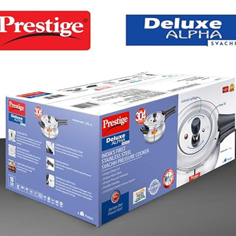 Prestige Svachh Alpha Junior Handi Stainless Steel Outer Lid Pressure Cooker, 4L
