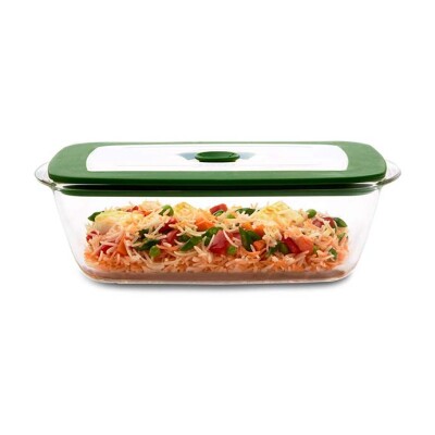 Borosil Rectangular Dish With Green Lid 2.6L