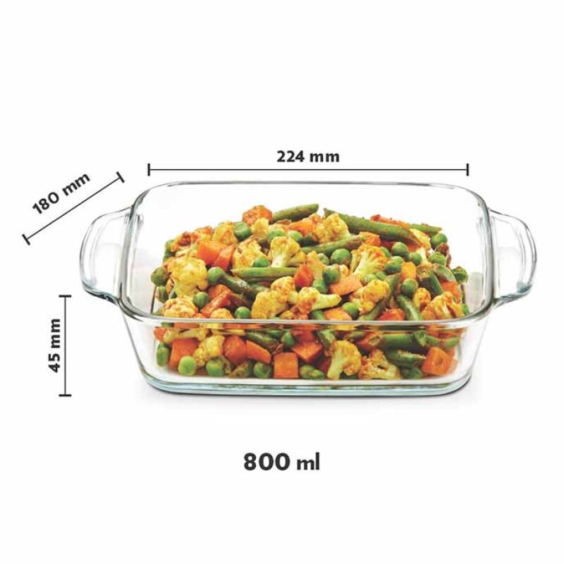 Borosil Square Dish With Handle Without Lid 800ML