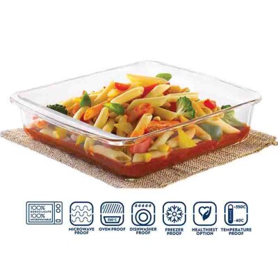 Borosil Square Dish With Handle Easy Grip 2L
