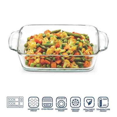 Borosil Square Dish With Handle Without Lid 800ML
