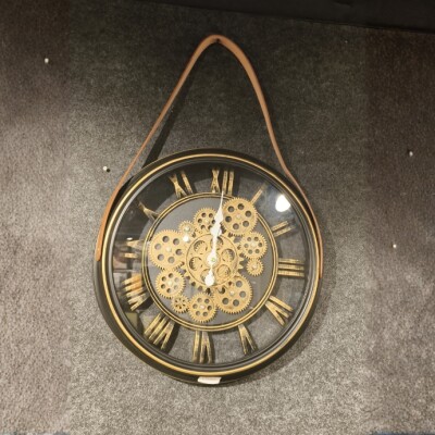Vintage Hanging Roman Gear Wall Clock – Gold Finish