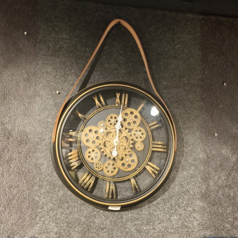 Vintage Hanging Roman Gear Wall Clock – Gold Finish