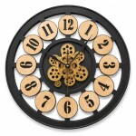 Vintage Gear Wooden Wall Clock – Black Industrial Frame (TY 115)