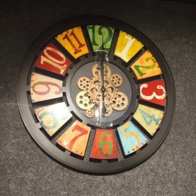 Colorful Vintage Gear Wall Clock – Industrial Style