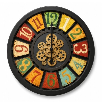 Colorful Vintage Gear Wall Clock – Industrial Style