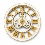 Luxury Roman Gear Wall Clock – White & Gold Design