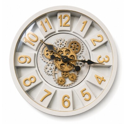Modern Gear Wall Clock – White & Gold Luxury Design