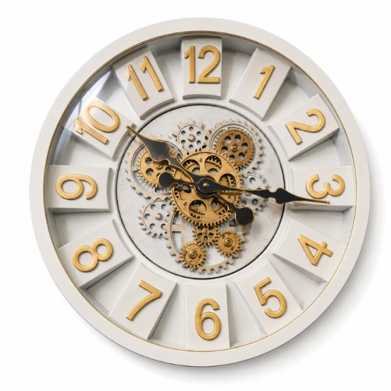 Modern Gear Wall Clock – White & Gold Luxury Design