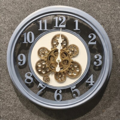 Modern Gear Wall Clock – Grey & Gold Design