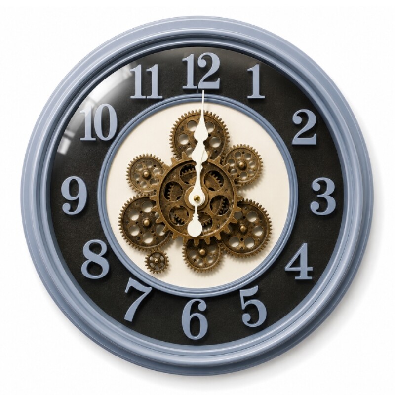 Modern Gear Wall Clock – Grey & Gold Design