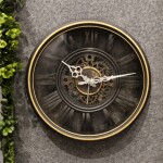 Luxury Roman Gear Wall Clock – Black Vintage Design