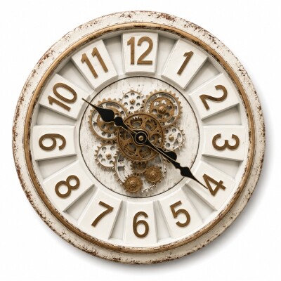Vintage Gear Wall Clock – Rustic White & Gold Design