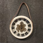 Vintage Hanging Roman Gear Wall Clock – White Design