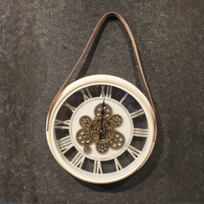 Vintage Hanging Roman Gear Wall Clock – White Design