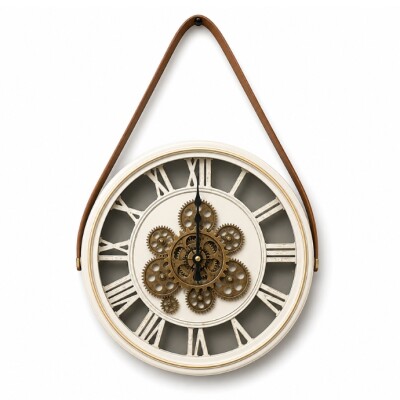Vintage Hanging Roman Gear Wall Clock – White Design