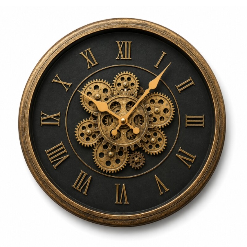 Vintage Roman Gear Wall Clock – Antique Bronze Design