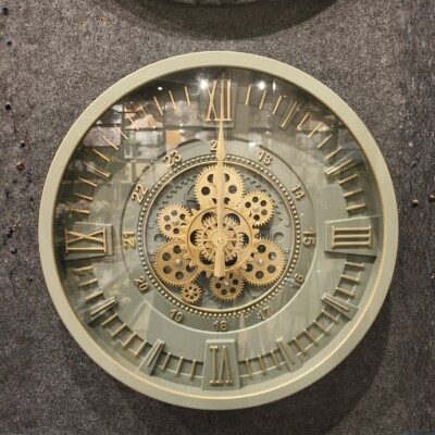 Luxury Roman Gear Wall Clock – Dual Dial Gold Finish