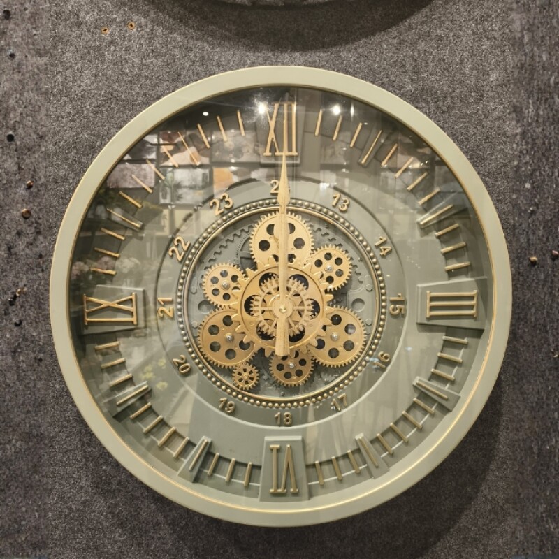 Luxury Roman Gear Wall Clock – Dual Dial Gold Finish