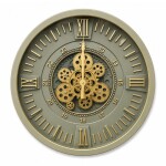 Luxury Roman Gear Wall Clock – Dual Dial Gold Finish