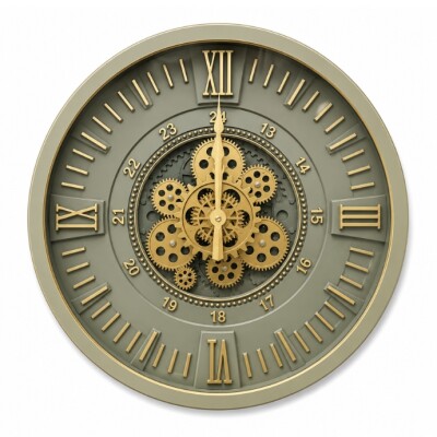 Luxury Roman Gear Wall Clock – Dual Dial Gold Finish