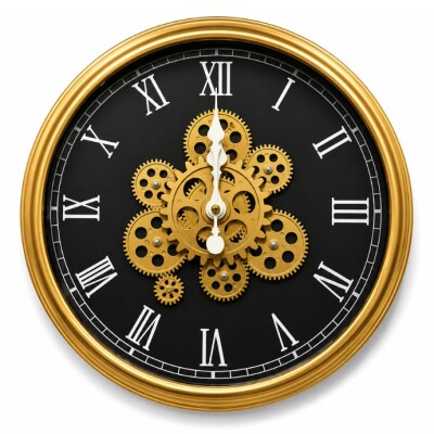 Luxury Roman Gear Wall Clock – Gold & Black Design