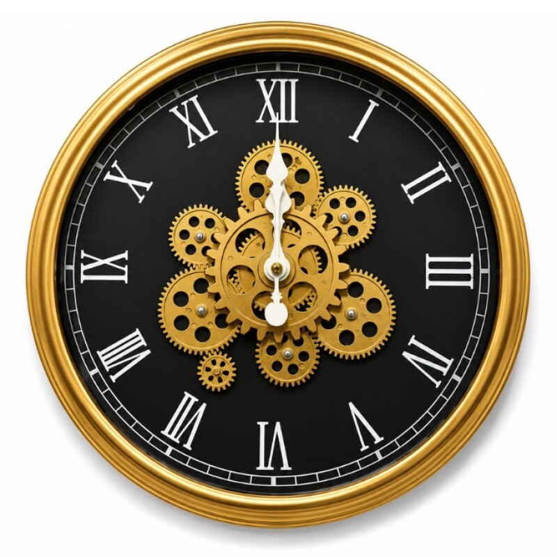 Luxury Roman Gear Wall Clock – Gold & Black Design