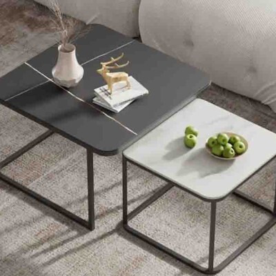 BH Engineered Black & White Square Nesting Table