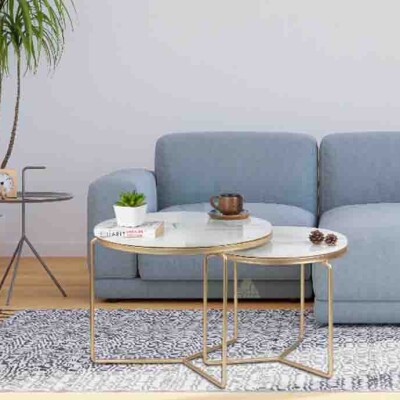 BH Engineered White Marble Top Nesting Table