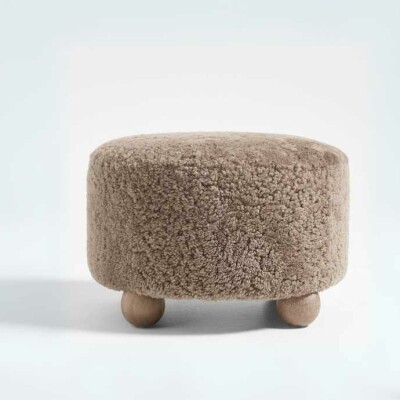 Round Fibre Ottoman with Wooden Legs